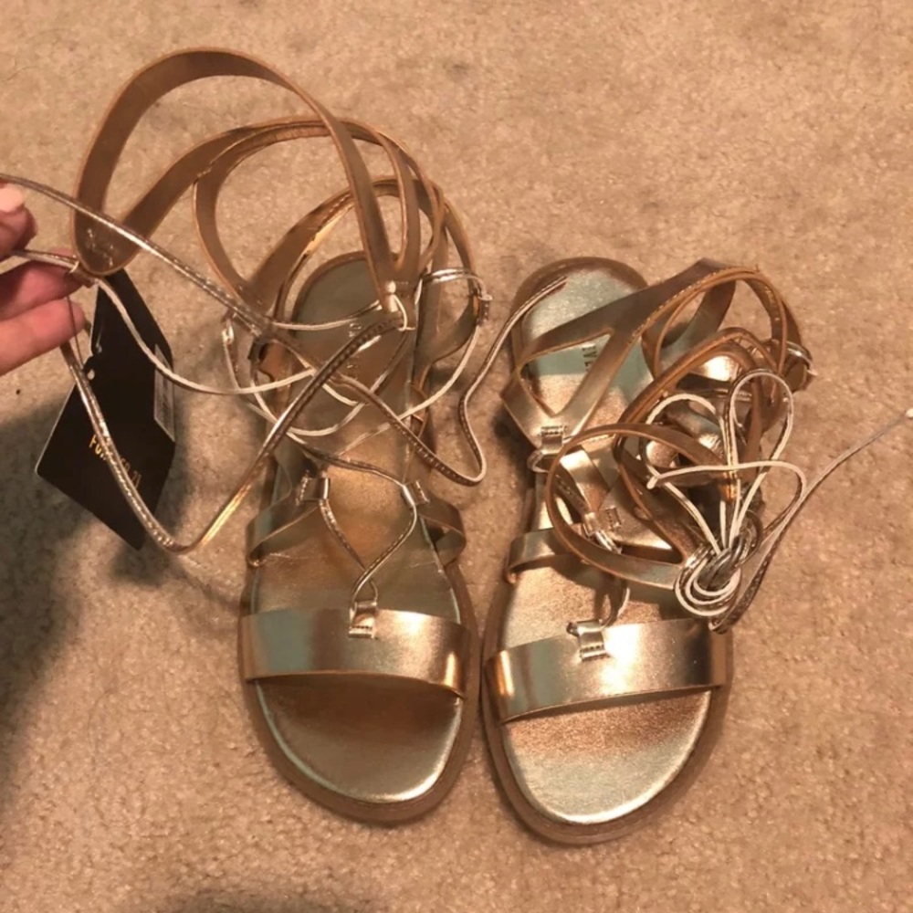Gold lace up sandals